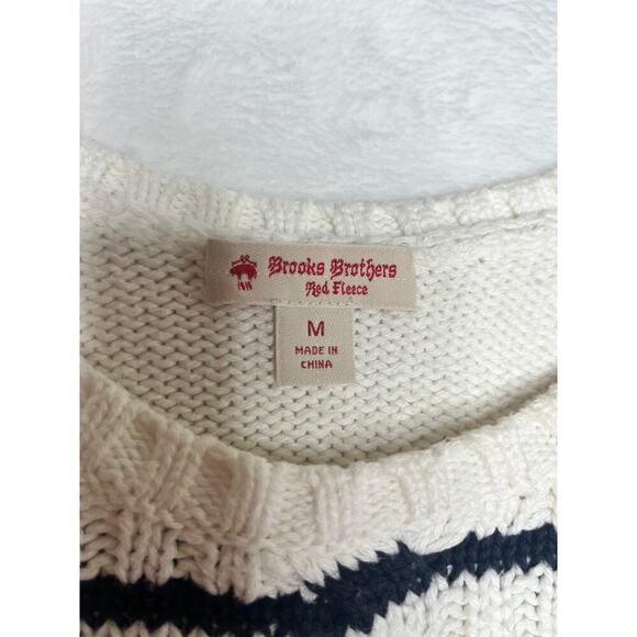 Brooks Brothers Red Fleece Black White Cable Knit Cotton Sweater sz M Preppy - Picture 3 of 7
